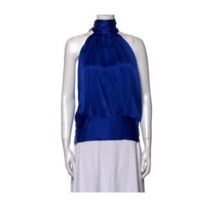 Mason Silk Vibrant Blue Halter Plunge V-Back Top